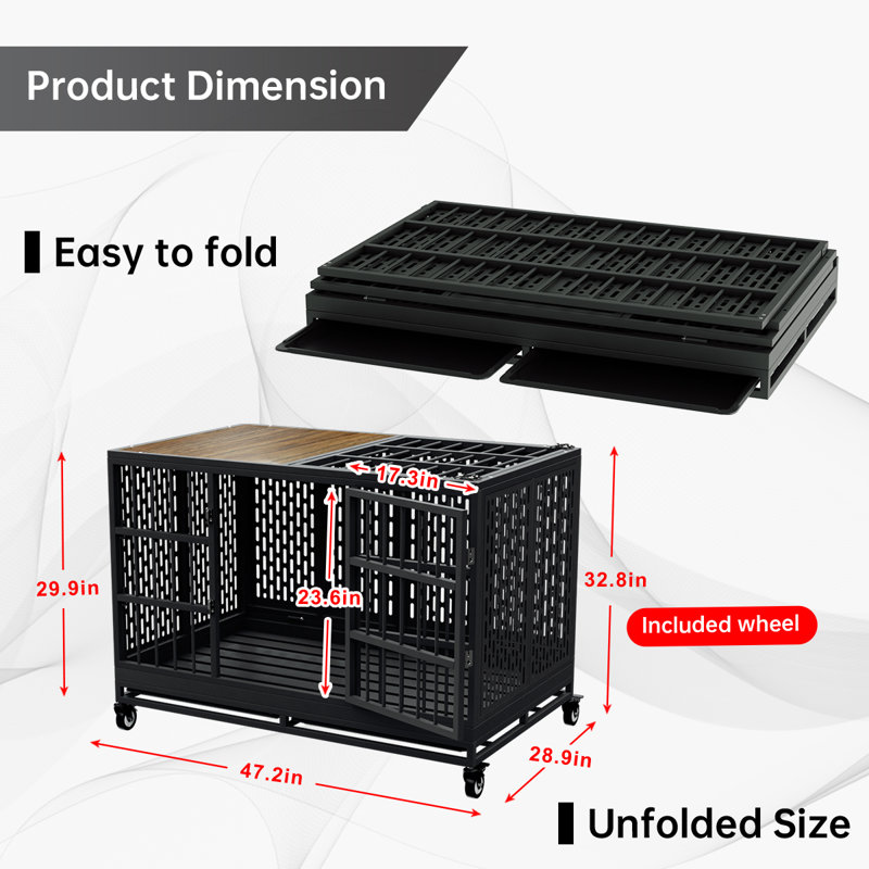 Heavy Duty Dog Crate With Wheels Folding Metal Big Dog Cage For Large And Medium Dogs Extra Large Xl Xxl Indestructible Furniture Style Dog Crate